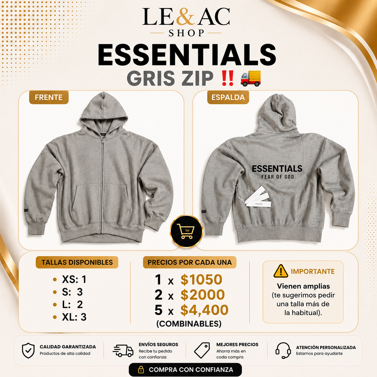 ESSENTIALS Gris Zip