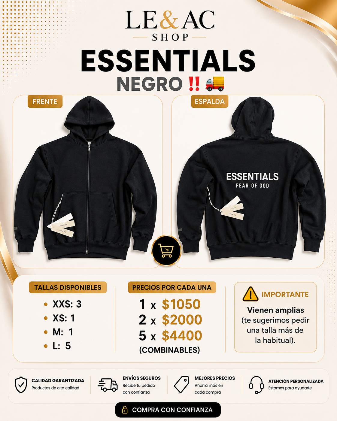 ESSENTIALS Negro Zip | Fear of God
