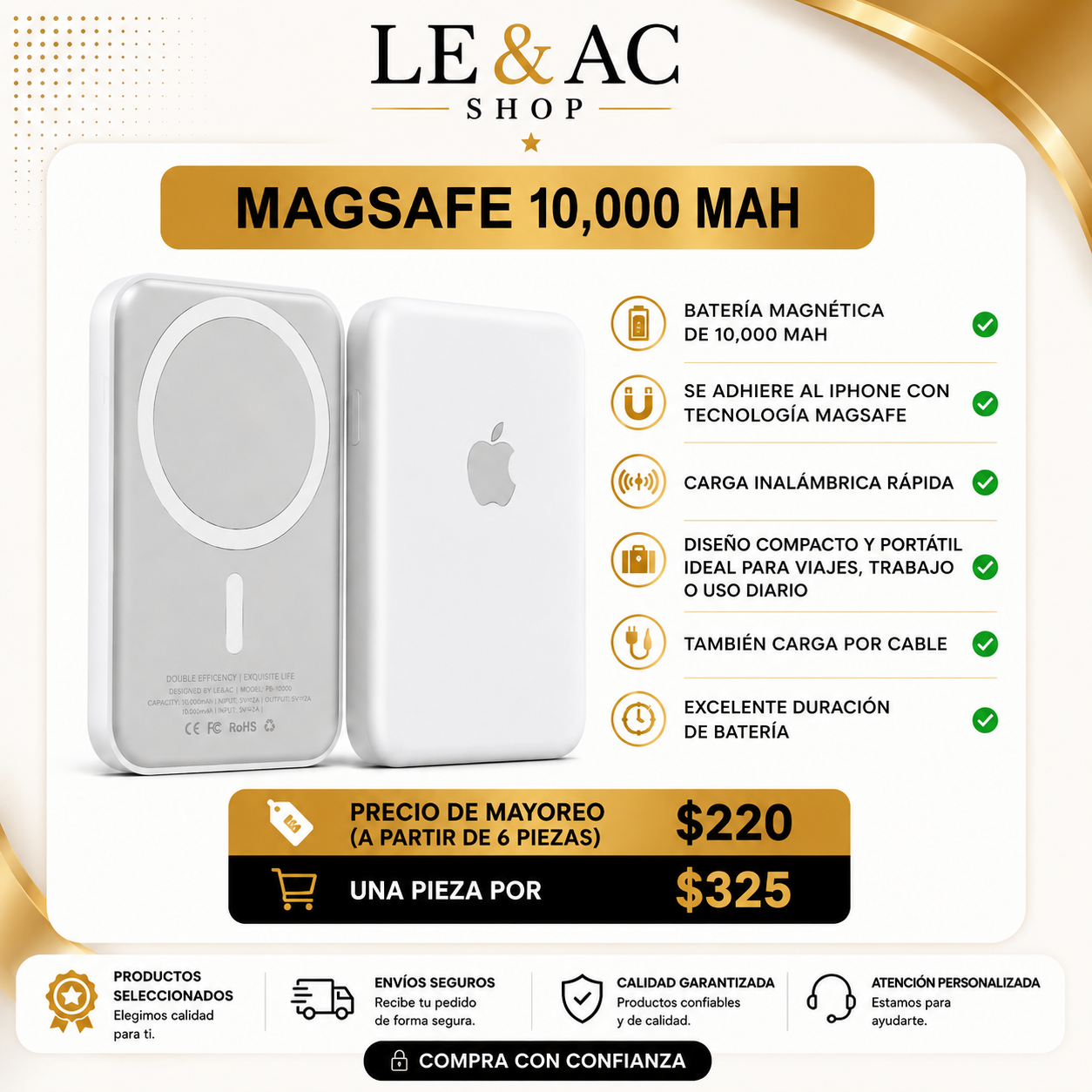 Batería Magnética MagSafe 10,000 mAh – Carga Inalámbrica Rápida