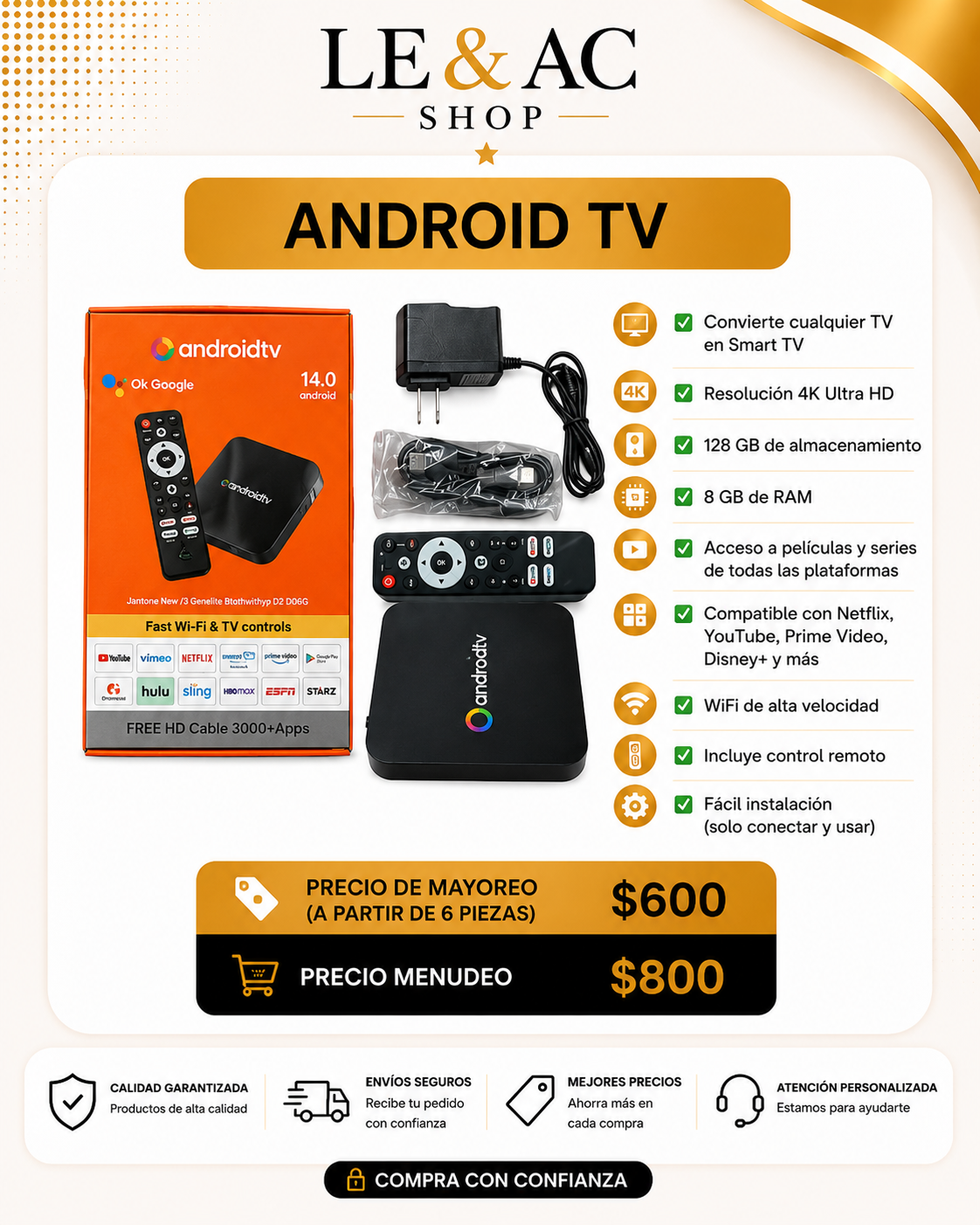 Android TV Box 4K 128 GB | 8 GB RAM | Android 14